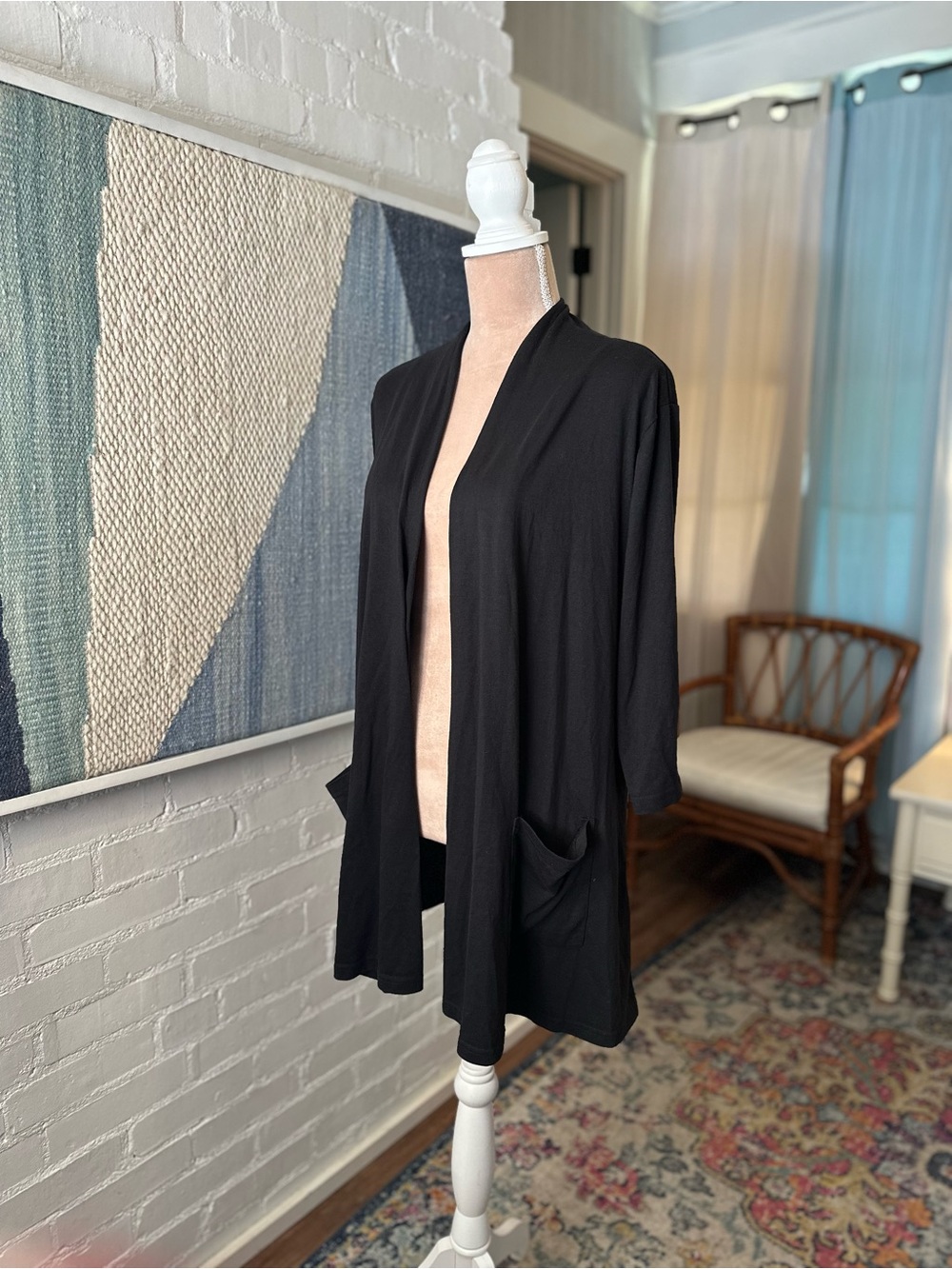 Shiali Black Knit Open Front ¾ Sleeve Cardigan - Picture 5 of 12